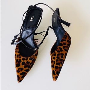 Zara Animal Print Ankle Strap Sandals SZ 8